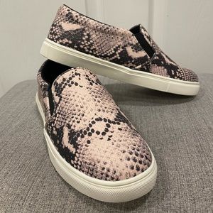 Pink and Black Snakeskin Slip-ons - Size 7